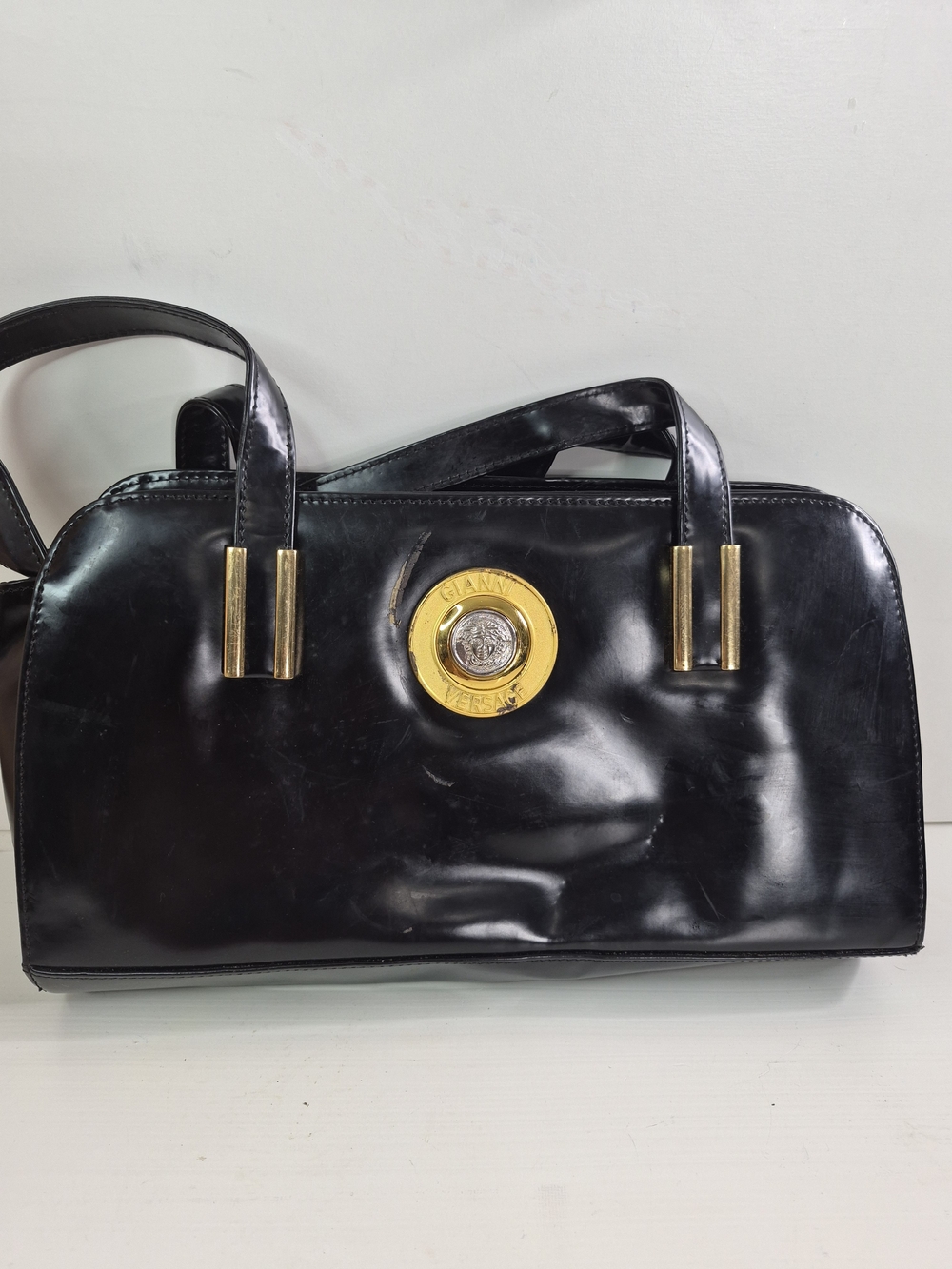 Versace Black Patent Leather Medallion Satchel